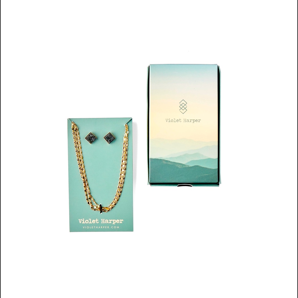 Violet Harper Isla Layered Necklace + Black Druzy Earring Set